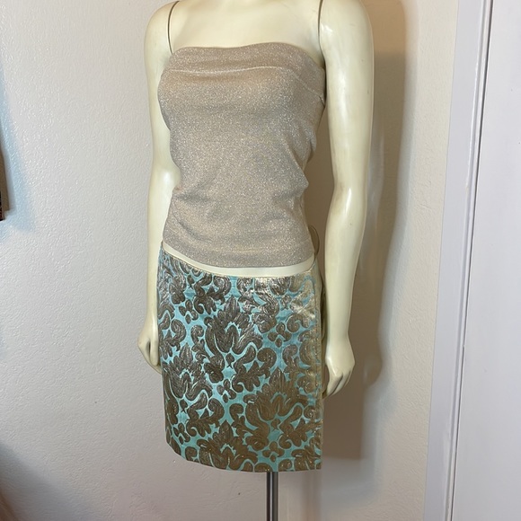 express /j crew curated outfit y2k late 90’s early 2000 tube top and skirt gold - Picture 4 of 6